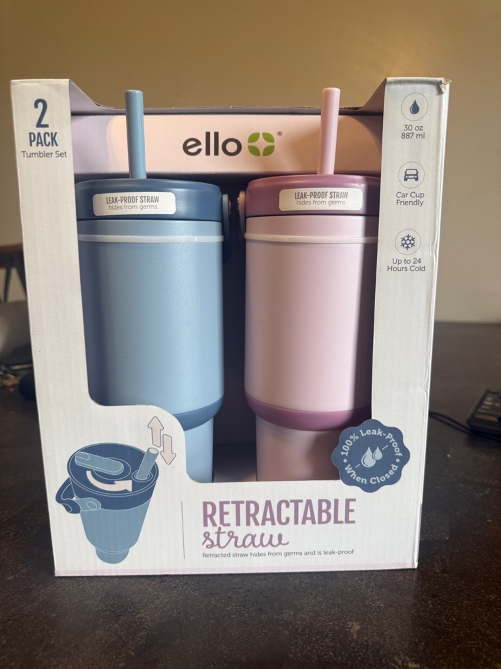 ello Retractable Straw Tumbler Set - Blue & Pink